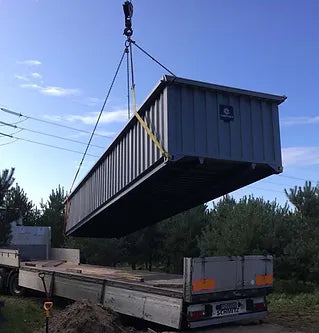 Containerpool 12,2 x 2,8 m, gebrauchsfertig mit Dach, Premium-Paket