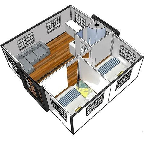 Mobiler Container – Tiny House mit zwei Schlafzimmern und Küche