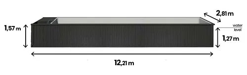 Containerpool 12.2 x 2.5 m, betriebsbereit mit Wärmepumpe