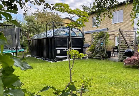 Containerpool 6,2 x 2,5 m, gebrauchsfertig mit Dach, Premium-Paket