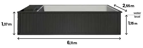 Containerpool 6,2 x 2,5 m, gebrauchsfertig mit Dach, Premium-Paket