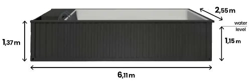 6,2 m x 2,5 m großer, gebrauchsfertiger Containerpool mit Poolfenster