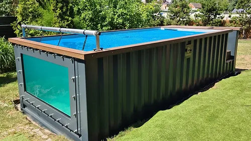 6,2 m x 2,5 m großer, gebrauchsfertiger Containerpool mit Poolfenster