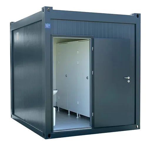 Sanitärcontainer (2,98 x 2,43), Toiletten (2x), Waschbecken (2x), Urinale (2x)