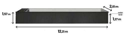 Containerpool 12,2 x 2,8 m, gebrauchsfertig mit Dach, Premium-Paket