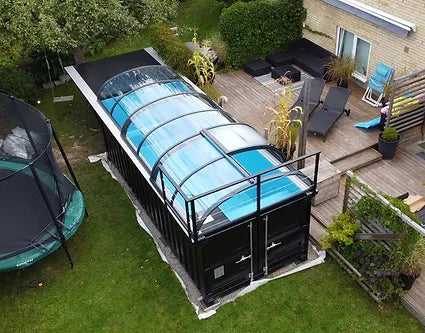 Containerpool 6,2 x 2,5 m, gebrauchsfertig mit Dach, Premium-Paket
