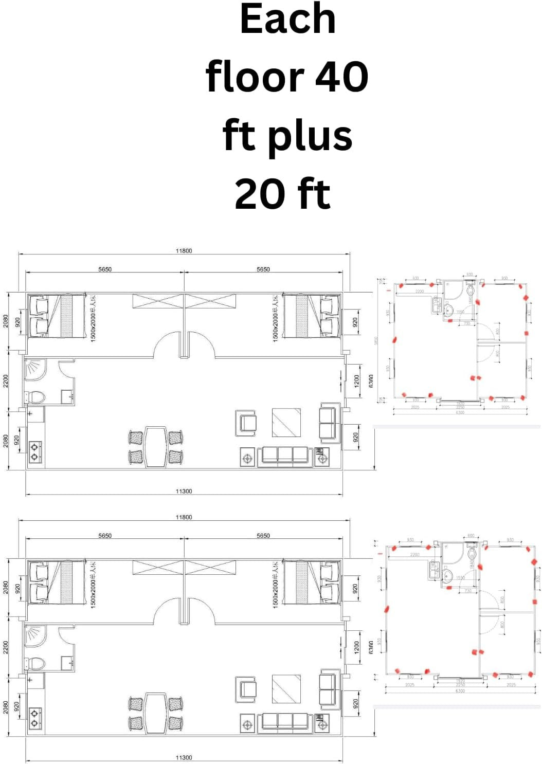 Luxushaus mit Terrasse, 2 Schlafzimmern, 60 Fuß mal 40 Fuß