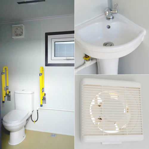 10-Fuß-Container. Tragbare Toiletten, die für Menschen mit Behinderungen zugänglich sind