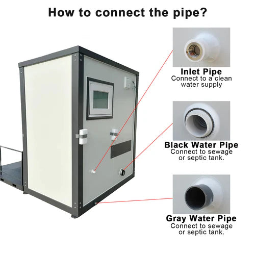 10-Fuß-Container. Tragbare Toiletten, die für Menschen mit Behinderungen zugänglich sind